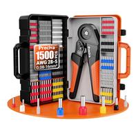 0.08-16mm² Ferrule Crimping Tool Kit with Box and 1500pcs Cable Terminals, Preciva 28-5 AWG Adjustable Ratchet Bootlace Ferrule Crimping Tool Set, Bootlace Wire Crimping Plier Connectors Terminals