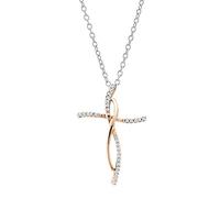 0.12 Carat (ctw) 14K Rose Gold Round White Diamond Ladies Cross Pendant