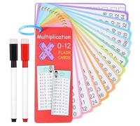 0-12 Multiplication Flash Cards, Times Table Math Flash Card Set, with 15 Multiplication Cards, 2 Dry Erase Markers, 1 Rings, Multiplications Chart Game for Kid, 1st to 3rd Grade Learning