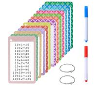 0-12 Multiplication Flashcards - 13 Pcs Learn Multiplication & Times Table Chart for Classroom Home Fun Math Games, Math Flash Cards with 2 Dry Erase Markers 2 Rings
