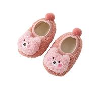 0-18 Months Petite Shoes Winter for Boys and Girls Floor Shoes Flat Bottom Slip On Plush Warm Kids Bear Slippers Classically Styled Baby Wool Newborn Stuff Pink