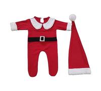 0-1Month Baby Photo Outfit Christmas Jumpsuit Santa Hat Newborn Photography Costume Set Infant Photoshooting Suit 2pcs