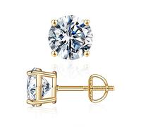 0.2-4ct Moissanite Screw Back Earrings, Round D Color VVS1 Clarity Conflict Free Lab Created Moissanite Stud Earrings 14K White Yellow Rose Gold Vermeil for Women & Men Gift, 5MM-1ct.tw(0.5ct*2