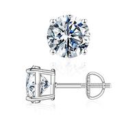 0.2-4ct Moissanite Screw Back Earrings, Round D Color VVS1 Clarity Conflict Free Lab Created Moissanite Stud Earrings 14K White Yellow Rose Gold Vermeil for Women & Men Gift, 5MM-1ct.tw(0.5ct*2