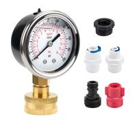 0-200 Psi Glycerin Filled Water Pressure Gauge Kit for All Purpose Water Pressure Measurement, 3/4" Female Garden Hose Thread Universal Water Dial Gauge with Extra 5 Adapters for Multiple Use