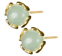 0.24 In Green Jade Stud Earrings Women, S999 Sterling Silver, Faux Jade, Silver Needle Safe For Skin, Gift Box With Chic Gold Design