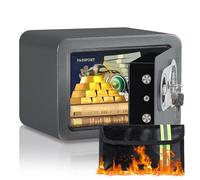 0.3 Cubic Feet Safe Box, Small Safe W/Fireproof Bag, Keys & Pass Code, Digital Electronic Security Money Box for Cash, Document, Home, Office, Hotel Use, Grey, 6.69"D x 9.06"W x 6.69"H