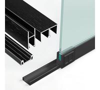 0.3 in Thick Glass Cabinet Door Rail, 3 Piece Interior Sliding Door Track Kit, Customizable Aluminum Alloy Rieles para Puertas Corredizas(Black,1.3m/52)