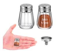 0.3 OZ Mini Salt and Pepper Shakers Pack of 2 - Small Mini Salt Shaker Clear Seasoning Shakers Tiny Glass Spice Containers, Portable Small Seasonging Jars for kitchen, Picnic (Silver Lids)