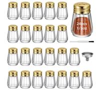 0.3 OZ Mini Salt and Pepper Shakers - Small Mini Salt Shaker Clear Seasoning Shakers Tiny Glass Spice Containers, Portable Small Seasonging Jars for kitchen, Picnic (24, Gold)