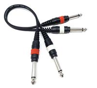 0.3m, Twin 6.35mm Mono 2 x Jack to 2 x Jack Shielded Cable Lead, Rubber Reliefs, Helical PVC Cord, Nickel Connectors (1ft)
