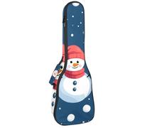 0.4’’ Thick Padded Ukulele Case, Cute Christmas Seamless Snowman on Blue Background Waterproof Concert Size Ukulele Cover with Storage