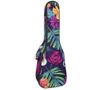 0.4’’ Thick Padded Ukulele Case, Day of The Dead Skulls with Tropical Flowers Waterproof Concert Size Ukulele Cover with Storage
