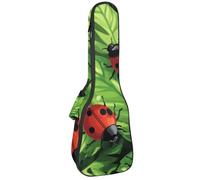 0.4’’ Thick Padded Ukulele Case, Seamless Lady Bugs on Green Leaves Waterproof Concert Size Ukulele Cover with Storage