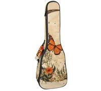 0.4’’ Thick Padded Ukulele Case, Vintage Orange Butterfly Moon Flowers Waterproof Concert Size Ukulele Cover with Storage
