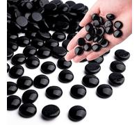 0.44KG Black Glass Marbles, Flat Glass Beads for Vases, Mosaic Gem Pebbles for Aquarium Decor, Floral Arrangements Vase Filler Smooth Mancala Stones and Crafts Approx. 85-100PCS