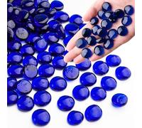0.44KG Blue Glass Marbles, Transparent and Smooth Flat Glass Beads for Vases, Mosaic Gem Pebbles for Aquarium Decor, Floral Arrangements, Mancala Stones, Vase Filler and Crafts (Approx. 85-100 PCS)