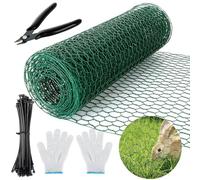 0.4m x 5m Chicken Wire Mesh Roll, Anti-rust Galvanised Wire Mesh Roll, 25mm Hole Size Chicken Wire Mesh Fence with Gloves, Pliers and Zip Ties for Chicken, Rabbit, Dog, Cat, Rats, Fox, Badger