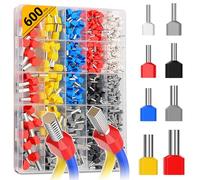 0.5-10mm² Twin Bootlace Ferrules, Preciva 600pcs Crimp Connectors, Dual Terminals,Double Wire Quick Connect, All Brass Core, High Insulation Protection