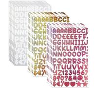 0.5 Inch Small Vinyl Letter Number Stickers, 1350 Pieces Mini Alphabet Number Sticker for Sign, Decor, Scrap Booking, Crafts and Decoration - 15 Sheets(Pink,White,Gold)
