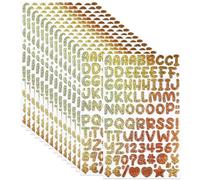 0.5 Inch Small Vinyl Letter Number Stickers, 1350 Pieces Mini Alphabet Number Sticker for Sign, Decor, Scrap Booking, Crafts and Decoration - 15 Sheets Gold