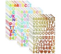 0.5 Inch Small Vinyl Letter Number Stickers, 1350 Pieces Mini Alphabet Number Sticker for Sign, Decor, Scrap Booking, Crafts and Decoration - Gold,Candy Colour,Fluorescent