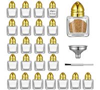 0.5 oz Cube Shape Small Salt and Pepper Shakers with Tone Tops Clear Mini Glass Seasoning Jars Spice Salt Shakers with Funnel for Wedding Party Restaurant Home Kitchen (24, Gold)