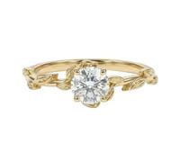 0.50 Carat Pear Moissanite Ring | Gold Leaf Band Teardrop Solitaire | 925 Sterling Silver | Size 9 1/2 | Elegant Minimal Design | Timeless Jewelry