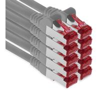 0,5m - gray - 10 pieces - CAT6 CAT 6 Ethernet - Lan Network Cable - SET - RJ45 Internet 1000/Mbit/s Patchcabel CAT 6 S-FTP PIMF compatible with CAT5 CAT6a CAT7 CAT8