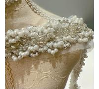 0.5m White Pearl Sequin Embroidered Lace Trim Ribbon Fabric Handmade DIY Wedding Dress Sewing Supplies Craft Mesh Lace Fabric-1-50cm Long
