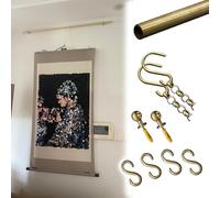0.6 1 1.4 1.8 2 2.4 3 M Long Picture Track, Wall Mounted Brass Picture Hanging Rail with Adjustable Hook, Artwork Display Rod for Prints/ Canvases/ Feathers/ Billboards(2.2m Rail,1.5m Chain)