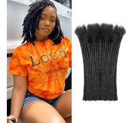 0.6 cm Width 10 Inch 100 Strands Human Hair Loc Extensions, Natural Black 100% Full Handmade Permanent Real Human Hair Dreadlock Extensions for Women/Men/Kids Can Be Dyed Bleached Curled Twisted