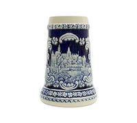 0.6 Liter | OktoberfestHaus German Schloss (Castle) Drinking Stein Cobalt Blue Hand Painted Engraved Mug Beer Steins, Ceramic Steins, Beer Lover Gifts, German Beer Mug