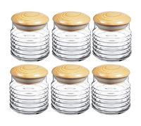 0.63L Clear Glass Storage Jars, Airtight Hermetic Storage Jars with Wooden Lids, Pickling Marmalade Cookie Jars, Sets of 2, 4 or 6 (6)