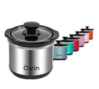 0.65-qt mini Round Slow Cooker, Fondue Melting Pot Warmer with Diswasher-safe Stoneware Crock, Glass Lid, Stainless Steel and black