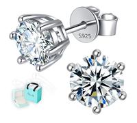 0.6ct-2ct DF Color 925 Sterling Silver 18K White Gold Plated Moissanite Stud Earrings for Women Men with Jewelry Box Certificate, Crystal, Moissanite