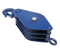 0.75 Ton 100MM Treble Sheave London Pattern Pulley Block With Hook & Safety Catch - 16MM Wire Rope