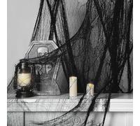 0.76x10.16M Halloween Creepy Cloth, Black Large Size Halloween Scary Spooky Cloth, Windows Doorways Cover Gauze for Party Haunted House Decorations