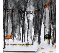 0.76x7.6M Halloween Creepy Cloth, Black Large Size Halloween Scary Spooky Cloth, Windows Doorways Cover Gauze for Halloween Party Haunted House Decorations