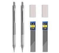 0.7mm 1.3mm Metal Mechanical Pencils with 2Pcs 2B Lead Refills & 2 Erasers, Perfect for Writing, Drafting, and Sketching