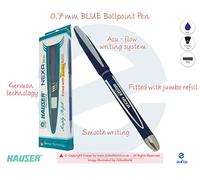 0.7mm HAUSER Nexa Ball Pen BLUE Ballpoint Pen Fitted Jumbo Refill Smooth Writing (BLUE Body)