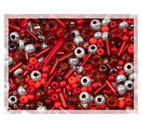 0.7oz (20g) Mix of Small Rocailles, Seed Beads & Bugles 2-10mm Preciosa Ornela Czech Glass Beads, Mix Red Gray