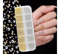 0.8-3MM Mini Small Nail Beads Metal Caviar Bead Silver Gold Nail Charms and Gems Ball,Nail Chain for Nail Art Accessories Supplies Gold Rhinestones for Women Nail Decorations