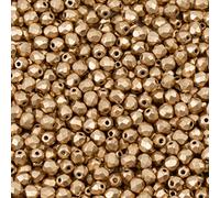 0.88oz (600+ pcs) Faceted Fire Polished Pressed Czech Glass Beads 3mm (0.12in), Aztec Pale Gold - 01710
