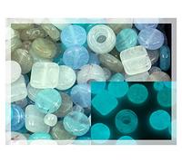 0.88oz Mix of Glass Beads for Jewelry Making, Tile Pony Round Coin, Czech Republic, Glow in The Dark Bright Blue