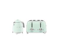 Smeg 50's Style Retro Range Breakfast Set, 0.8L 1400W Mini Kettle and Multi-Functional Control 4-Slice 2000W Toaster, Pastel Green