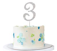 0-9 Cake Decoration Silver Rhinestones Happy Birthday Cake Topper Anniversary Cake Decoration (3)