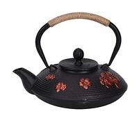 0.9L Red Oriental Cherry Pattern Cast Iron Teapot, Iron Tea Pot with Copper Handle and Classic Three - Bend Beam, Smooth Straight Spout for Home or Tea House Use