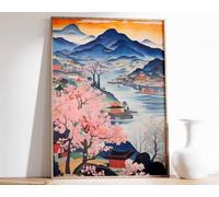 0 Korean Travel Poster South Korea Print Asian Print Oriental Decor Floral Travel Art Folk Art A1 Poster on Canvas - Wall Art Home Decor Movie Poster Canvas Film Cinema Retro Vintage Cult Classic Nos