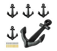 0-moyi 5 Packs Anchor Shape Hooks Vintage Hook Cast Iron Wall Wood Mounted Coat Hat Hooks Antique Black